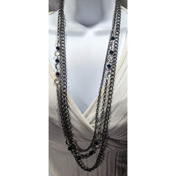 Glam Goth Multilayer Gemmed Chain Necklace - Picture 2 of 5